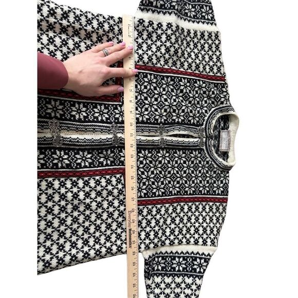 Norlender Wool Cardigan Size L Pewter Button Front Cream Black Red - Picture 4 of 11